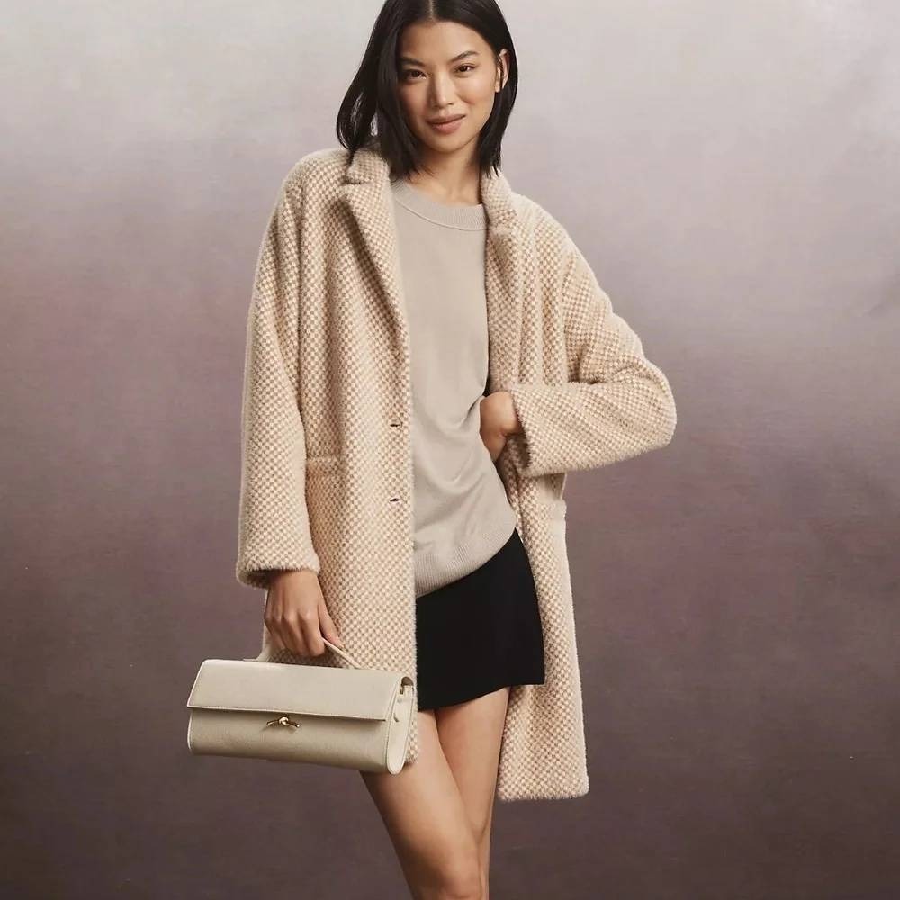 Sanctuary x Anthropologie Hometown Fuzzy Knit Coat Size XL Beige Faux Fur NWT